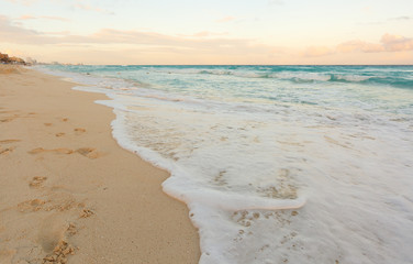 The Zona Hotelera, a long, beachfront strip of high-rise hotels, nightclubs, shops and restaurants at Cancun, Mexico