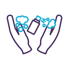 hands using disinfectant spray bottle product line style