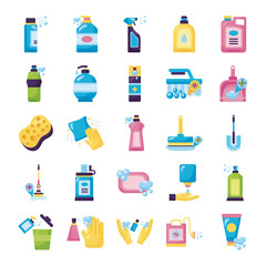 bundle of desinfectants set icons