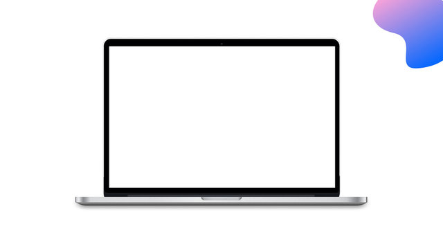 mockup expensive laptop or computer monitor with blank white monitor on design neon background. 3d render. MacBook pro