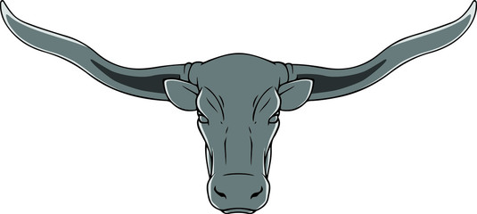 Vector drawing of the head of a Texas longhorn on a white background
