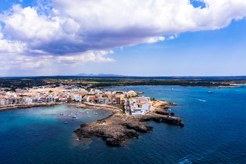 Aerial view, Colonia de Sant Jordi, Cala Galiota, Mallorca, Balearic Islands Spain