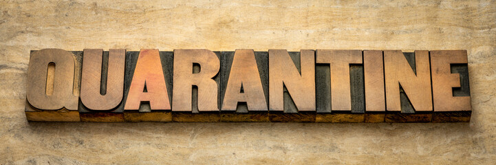 quarantine word abstract in wood type