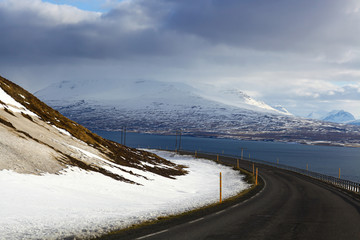 asphalt road and mountains with nature landscape in Iceland