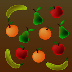 Bananas, peras, manzañas y naranjas.