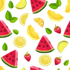 Watermelon slices and citrus seamless pattern