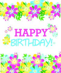 Happy birthday greeting card with vector flowers. Element for congratulations