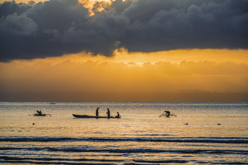 Strand, Sonnenaufgang, Boote, Katamaran, Südsee,