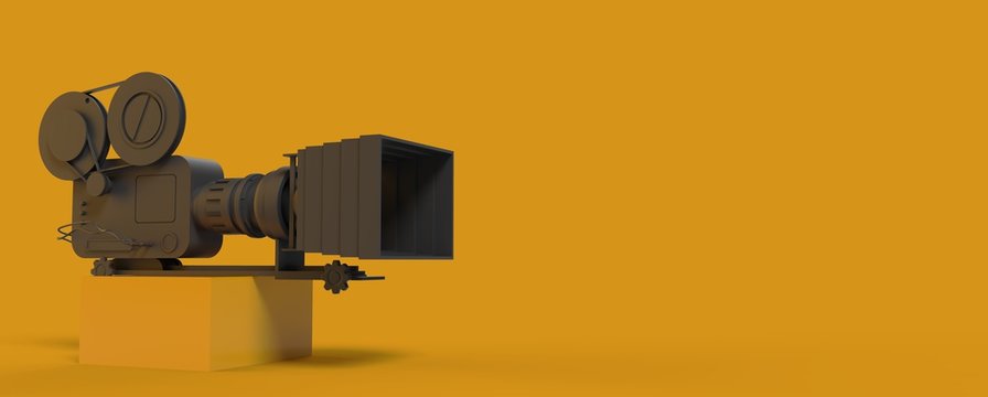 3d render Movie Camera in minimalist style on a yellow background