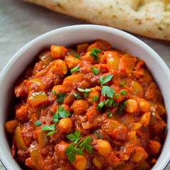 Chickpea Vegetarian Curry  -  Chana Masala with Naan Bread.