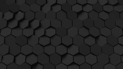 Stoffe zum Nähen Abstract black hexagon background; honeycomb pattern; 3d rendering, 3d illustration