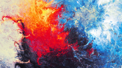 Eis und Flamme. Helle künstlerische Spritzer. Abstrakte Malerei Farbtextur. Modernes Muster. Mehrfarbiger dynamischer Hintergrund. Fraktale Grafik für kreatives Grafikdesign © Alena