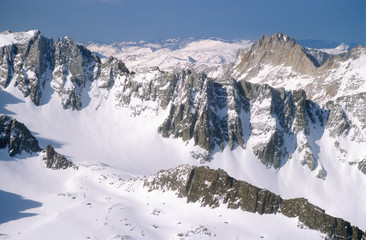 Aerial shot of the Excelsior Mountains near Yosemite, California