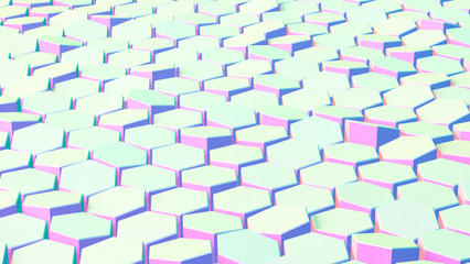 Fototapeta na wymiar Abstract colorful hexagon background; honeycomb pastel color pattern composition; perspective view; 3d rendering, 3d illustration