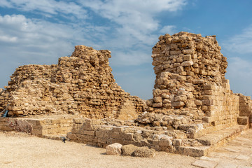 Old Crusader Castle Ruins in Apollonia by the Mediterranean Sea (Israel)