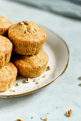 Healthy vegan snack carrot muffins cupcakes with brown sugar on the plate 