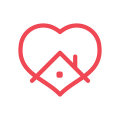 Stay at home campaign icon. House and heart linear pictogram. Stop coronavirus self isolation.