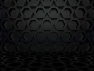 Abstract black hexagon background; honeycomb wallpaper 3d geometric pattern 3d rendering, 3d illustration