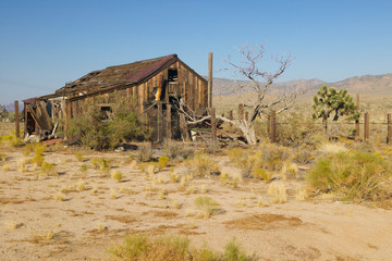Old mining building along Morning star mining road in Mojave Desert of Southern California