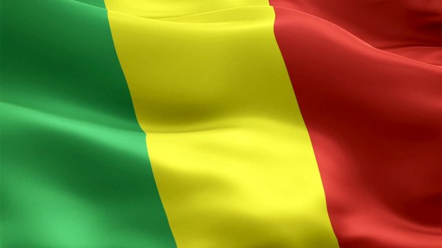 Mali flag Motion Loop video waving in wind. Realistic Malian Flag background. Mali Flag Looping Closeup 1080p Full HD 1920X1080 footage. Mali Africa country flags footage video for film,news