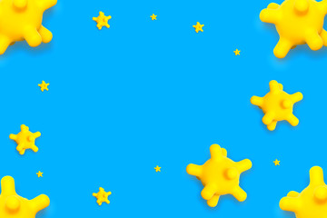 virus strain model of coronavirus disease COVID-19 on a blue background with copy space, pandemic protection concept mock up top view.