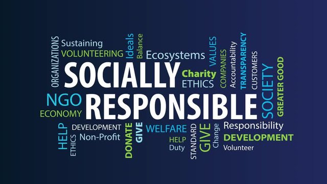 Animated Socially Responsible Word Cloud on a Blue Background