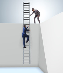 Businessman helping colleague to escape from problems