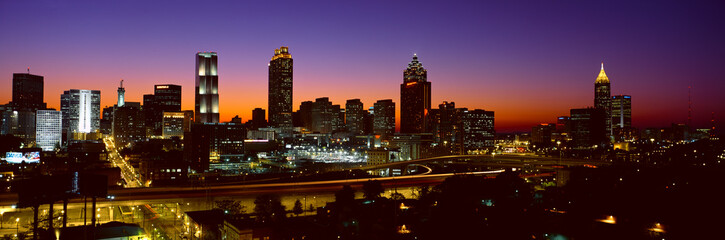 Panoramic view of Atlanta skyline at dusk, Atlanta, Georgia