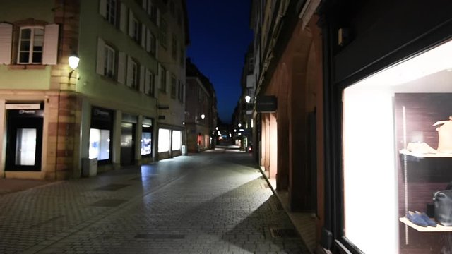 Perspective view over closed shops on pedestrian street as the authorities imposes emergency measures to combat the Coronavirus COVID-19 outbreak