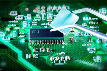 Central Computer Processors. Modern Motherboard digital chip.