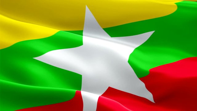 Myanmar flag Motion Loop video waving in wind. Realistic Burma Flag background. Myanmar Flag Looping Closeup 1080p Full HD 1920X1080 footage. Myanmar Asia country flags footage video for film,news