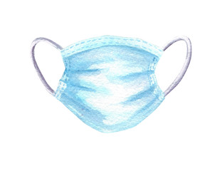 Protective disposable medical mask. Novel Coronavirus (2019-nCoV). Virus Covid 19-NCP. Watercolor illustration isolated on white.