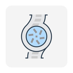 Water pump and propeller or turbine inside section view vector icon. Device for control water in industrial, water supply infrastructure, wastewater treatment, water cooling, irrigation and plumbing.