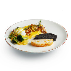 appetizing breakfast, gourmet restaurant dish is a classic serving.