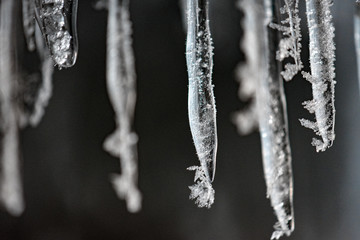 Icicles in Lake Baikal ice caves, Siberia, Russia