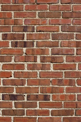 Shabby chic old brown and red brick wall texture with light colored mortar