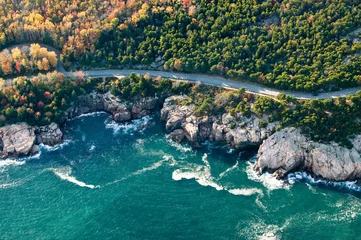 Wall murals Atlantic Ocean Road Aerial views of coastline surrounding Acadia National Park, Maine in autumn