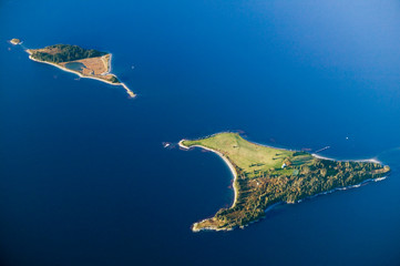Aerial view of island south of Acadia National Park, Maine