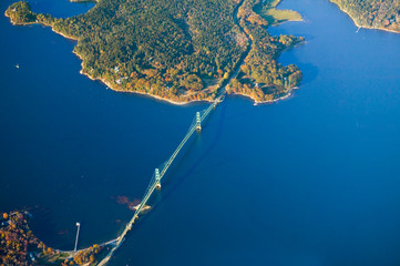Aerial view of bridge south of Acadia National Park, Maine