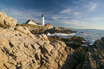 Sunrise view of Portland Head Lighthouse, Cape Elizabeth, Maine