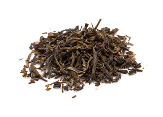Dry green tea on white background