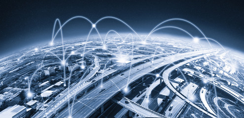 Modern creative telecommunication and internet network connect in smart city.