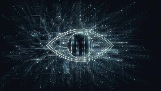 Cyberspace biometric camera for network technology in digital data. Eye scan identify concept animation. - Powered by Adobe
