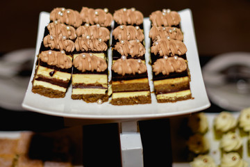 Delicious Chocolate square baked cupcakes close up
