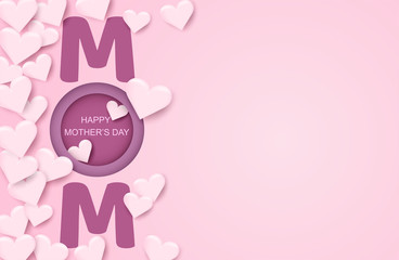 Happy Mother's day. Design with heart on soft pink background. light and shadow . Vector.