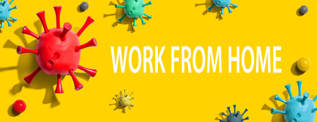 Work from home theme with virus craft objects - flat lay