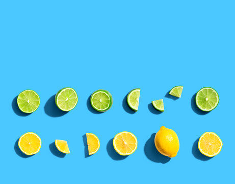 Fresh lemons and limes overhead view - flat lay © Tierney