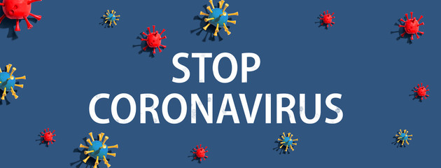Stop Coronavirus theme with virus craft objects - flat lay