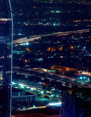Fototapeta premium Aerial view of Downtown Los Angeles, CA at night