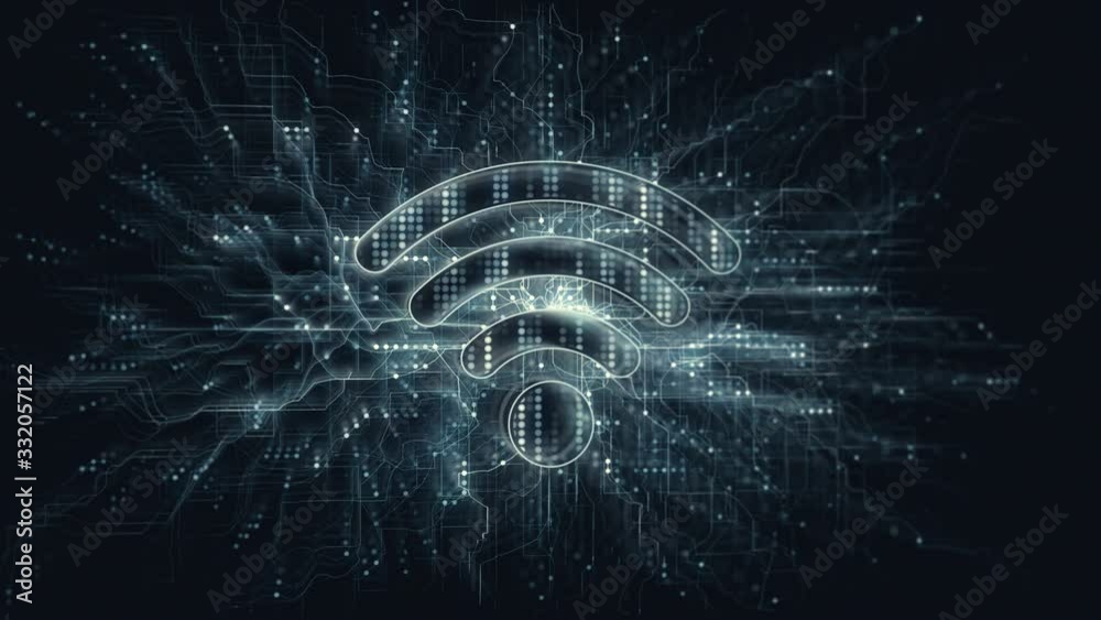 Aufkleber cyberspace wireless network technology in digital data. wifi connection concept animation.